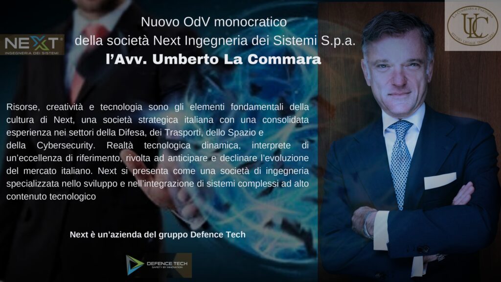 Nuovo OdV monocratico della società                   NEXT Ingegneria dei Sistemi S.p.a.,                 l’Avv. Umberto La Commara
